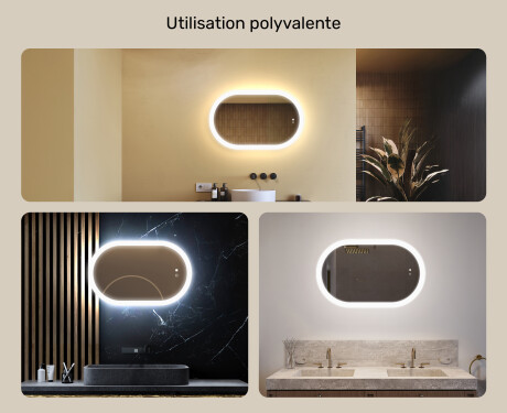 Miroir de salle de bains éclairé, 80×50 cm, bicolore, interrupteur tactile, tapis chauffant #2
