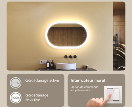 Miroir de salle de bains éclairé, 80×50 cm, bicolore, interrupteur tactile, tapis chauffant #4