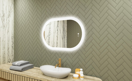 Miroir de salle de bains éclairé, 80×50 cm, bicolore, interrupteur tactile, tapis chauffant