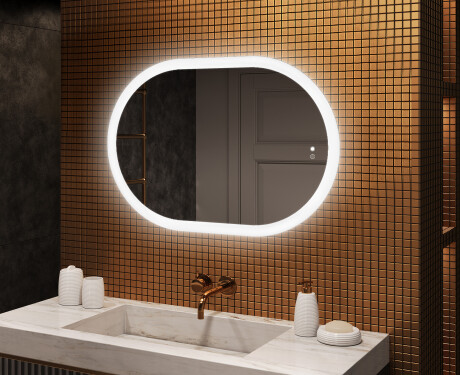 Miroir de salle de bains éclairé, 100×70 cm, bicolore, interrupteur tactile, tapis chauffant