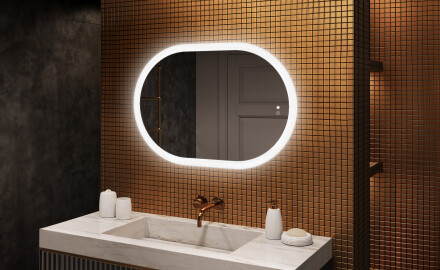 Miroir de salle de bains éclairé, 100×70 cm, bicolore, interrupteur tactile, tapis chauffant