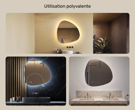 Miroir irrégulier avec éclairage, 84×84 cm, bicolore, interrupteur tactile, tapis chauffant #2