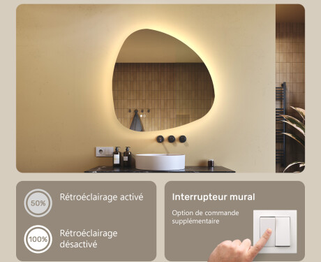 Miroir irrégulier avec éclairage, 84×84 cm, bicolore, interrupteur tactile, tapis chauffant #4