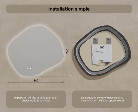 Miroir de salle de bains avec éclairage, 84×74 cm, bicolore, interrupteur tactile, tapis chauffant #8