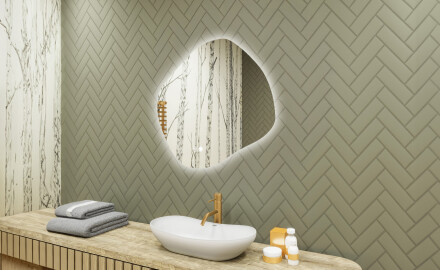 Miroir de salle de bains avec éclairage, 84×74 cm, bicolore, interrupteur tactile, tapis chauffant