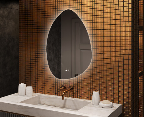Miroir irrégulier avec éclairage, 64×94 cm, bicolore, interrupteur tactile, tapis chauffant