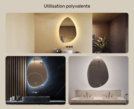 Miroir irrégulier avec éclairage, 64×94 cm, bicolore, interrupteur tactile, tapis chauffant #2