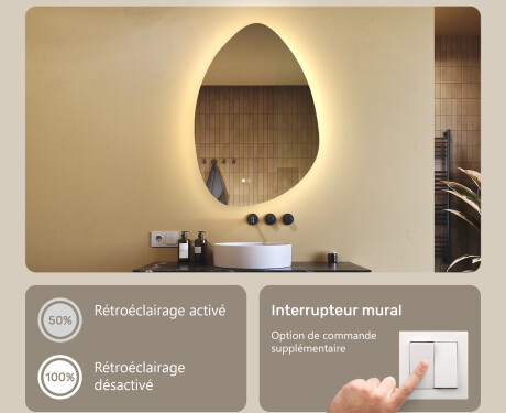Miroir irrégulier avec éclairage, 64×94 cm, bicolore, interrupteur tactile, tapis chauffant #4