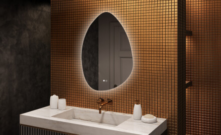 Miroir irrégulier avec éclairage, 64×94 cm, bicolore, interrupteur tactile, tapis chauffant