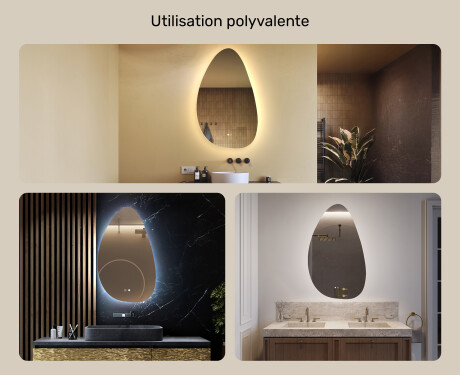 Miroir irrégulier avec éclairage, 64×104 cm, bicolore, interrupteur tactile, tapis chauffant #2