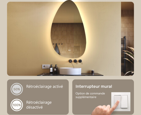 Miroir irrégulier avec éclairage, 64×104 cm, bicolore, interrupteur tactile, tapis chauffant #4