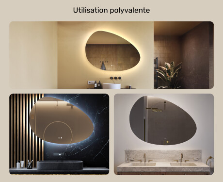 Miroir irrégulier avec éclairage, 114×84 cm, bicolore, interrupteur tactile, tapis chauffant #2