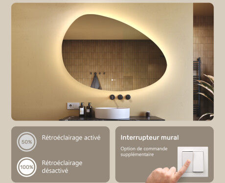Miroir irrégulier avec éclairage, 114×84 cm, bicolore, interrupteur tactile, tapis chauffant #4