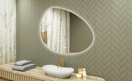 Miroir irrégulier avec éclairage, 114×84 cm, bicolore, interrupteur tactile, tapis chauffant