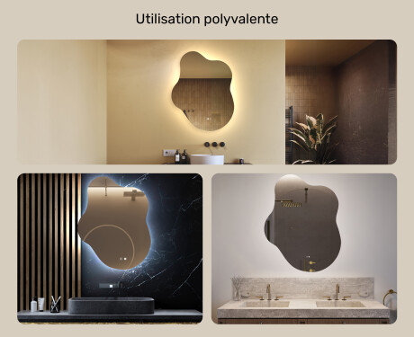 Miroir irrégulier avec éclairage, 74×94 cm, bicolore, interrupteur tactile, tapis chauffant #2