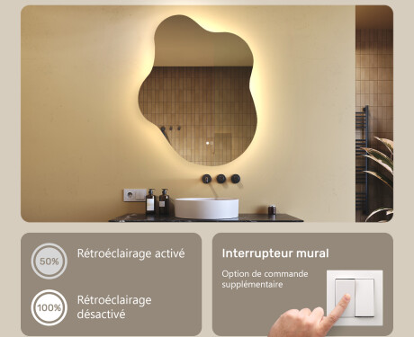 Miroir irrégulier avec éclairage, 74×94 cm, bicolore, interrupteur tactile, tapis chauffant #4