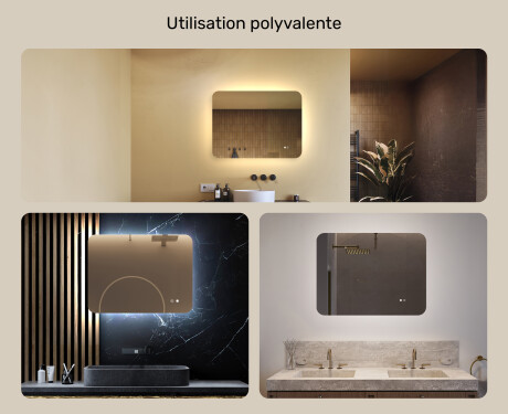 Miroir de salle de bains arrondi avec éclairage LED, 80×60 cm, bicolore, interrupteur tactile, tapis chauffant #2