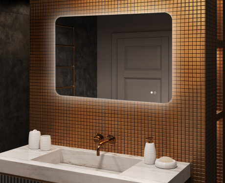 Miroir de salle de bains arrondi avec éclairage LED, 100×70 cm, bicolore, interrupteur tactile, tapis chauffant
