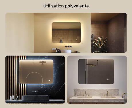 Miroir de salle de bains arrondi avec éclairage LED, 100×70 cm, bicolore, interrupteur tactile, tapis chauffant #2