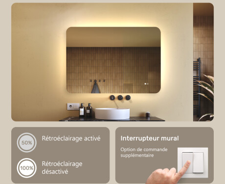 Miroir de salle de bains arrondi avec éclairage LED, 100×70 cm, bicolore, interrupteur tactile, tapis chauffant #4