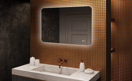 Miroir de salle de bains arrondi avec éclairage LED, 100×70 cm, bicolore, interrupteur tactile, tapis chauffant