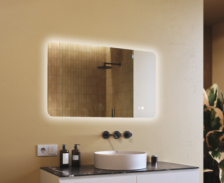 Miroir de salle de bains arrondi avec éclairage LED, 120×70 cm, bicolore, interrupteur tactile, tapis chauffant