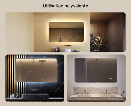 Miroir de salle de bains arrondi avec éclairage LED, 120×70 cm, bicolore, interrupteur tactile, tapis chauffant #2