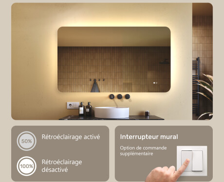 Miroir de salle de bains arrondi avec éclairage LED, 120×70 cm, bicolore, interrupteur tactile, tapis chauffant #4