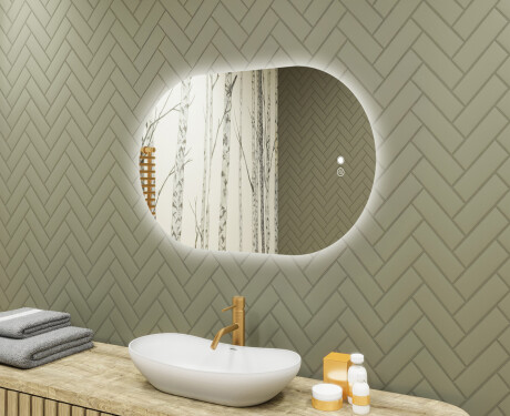 Miroir de salle de bains éclairé, 80×50 cm, bicolore, interrupteur tactile, tapis chauffant