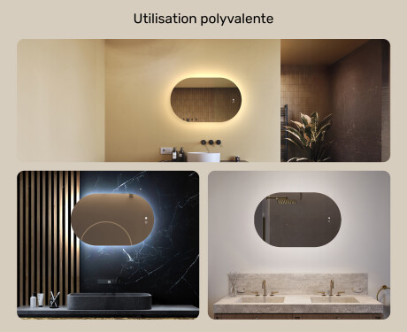 Miroir de salle de bains éclairé, 80×50 cm, bicolore, interrupteur tactile, tapis chauffant #2