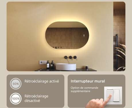 Miroir de salle de bains éclairé, 80×50 cm, bicolore, interrupteur tactile, tapis chauffant #4