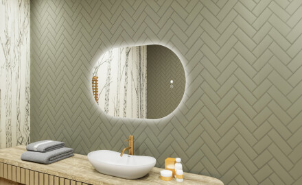 Miroir de salle de bains éclairé, 80×50 cm, bicolore, interrupteur tactile, tapis chauffant