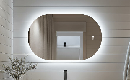 Miroir ovale avec éclairage LED 80x50/50x80 cm, double couleur, interrupteur tactile, coussin chauffant