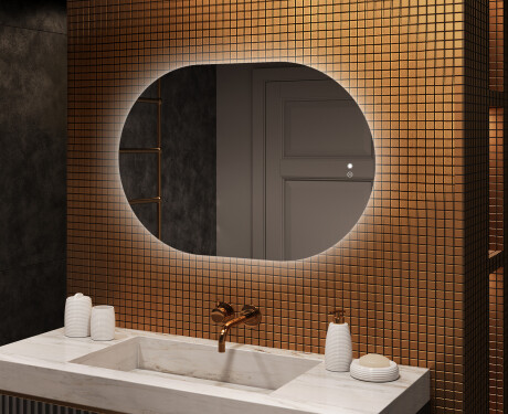 Miroir de salle de bains éclairé, 100×70 cm, bicolore, interrupteur tactile, tapis chauffant