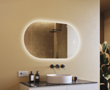 Miroir de salle de bains éclairé, 120×70 cm, bicolore, interrupteur tactile, tapis chauffant