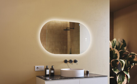 Miroir de salle de bains éclairé, 120×70 cm, bicolore, interrupteur tactile, tapis chauffant