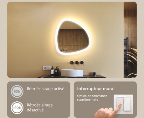 Miroir irrégulier avec éclairage, 64×64 cm, bicolore, interrupteur tactile, tapis chauffant #4