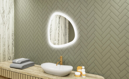 Miroir irrégulier avec éclairage, 64×64 cm, bicolore, interrupteur tactile, tapis chauffant