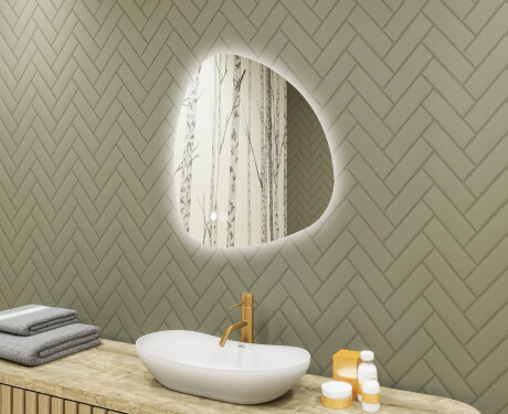 Miroir irrégulier avec éclairage, 64×64 cm, bicolore, interrupteur tactile, tapis chauffant