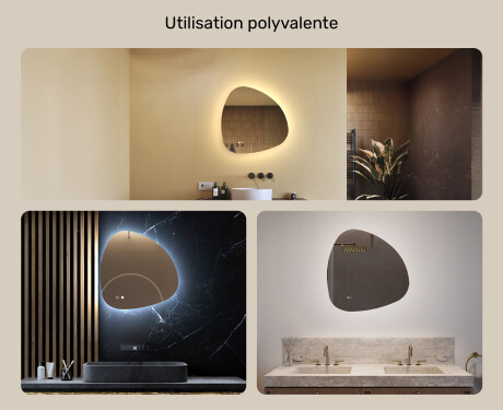 Miroir irrégulier avec éclairage, 64×64 cm, bicolore, interrupteur tactile, tapis chauffant #2