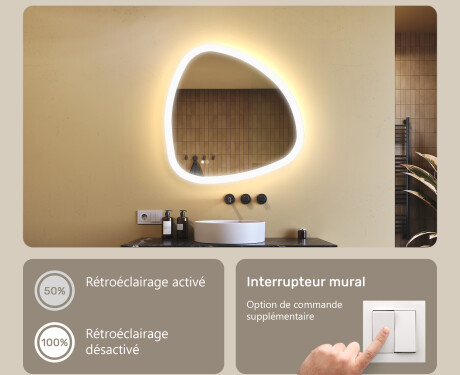Miroir irrégulier avec éclairage, 74×74 cm, bicolore, interrupteur tactile, tapis chauffant #4