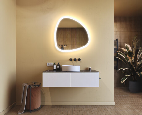 Miroir irrégulier avec éclairage, 74×74 cm, bicolore, interrupteur tactile, tapis chauffant #9