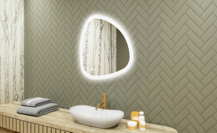 Miroir irrégulier avec éclairage, 74×74 cm, bicolore, interrupteur tactile, tapis chauffant