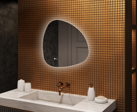 Miroir irrégulier avec éclairage, 74×74 cm, bicolore, interrupteur tactile, tapis chauffant
