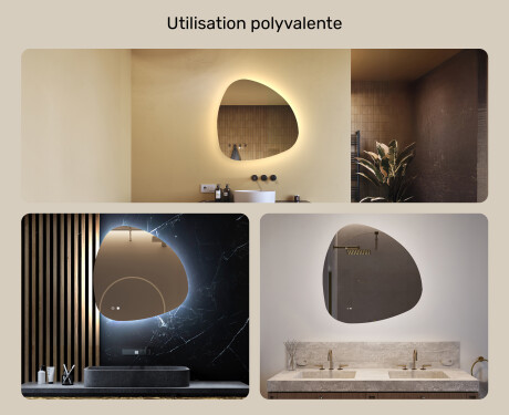 Miroir irrégulier avec éclairage, 74×74 cm, bicolore, interrupteur tactile, tapis chauffant #2