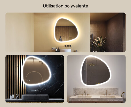 Miroir irrégulier avec éclairage, 94×94 cm, bicolore, interrupteur tactile, tapis chauffant #2