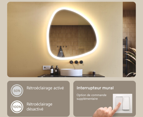 Miroir irrégulier avec éclairage, 94×94 cm, bicolore, interrupteur tactile, tapis chauffant #4