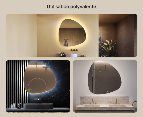 Miroir irrégulier avec éclairage, 94×94 cm, bicolore, interrupteur tactile, tapis chauffant #2
