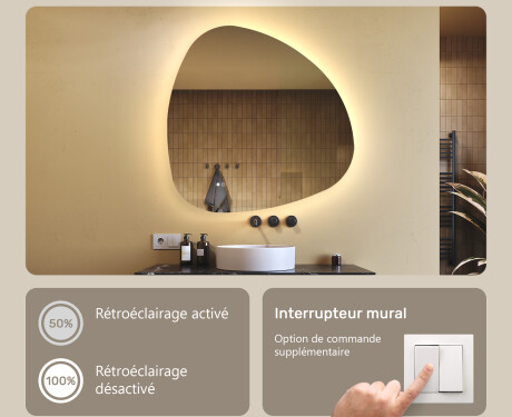 Miroir irrégulier avec éclairage, 94×94 cm, bicolore, interrupteur tactile, tapis chauffant #4