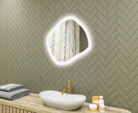 Miroir de salle de bain avec éclairage, 74×64 cm, double coloris, interrupteur tactile, tapis chauffant